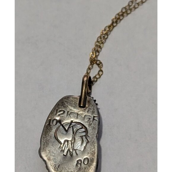 Vintage 12K Gold Filled Pendant Necklace Blue Turquoise Floral by Beverly Lucero - Picture 8 of 16